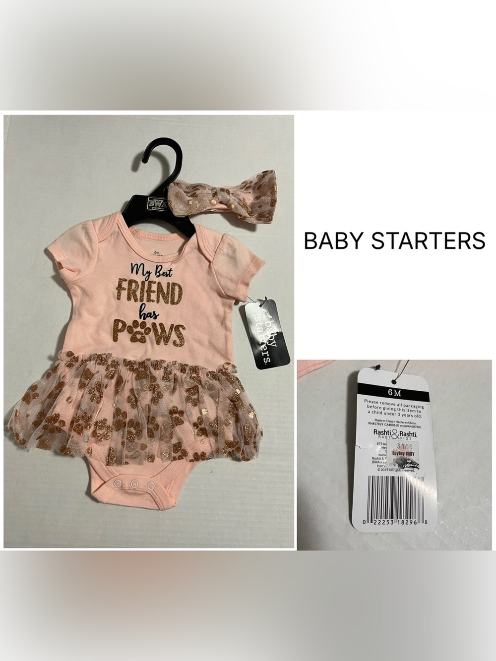 BABY STARTERS - 6M - NWT - 2PC - INFANT GIRLS PINK TUTU ONESIE AND HEADBAND SET